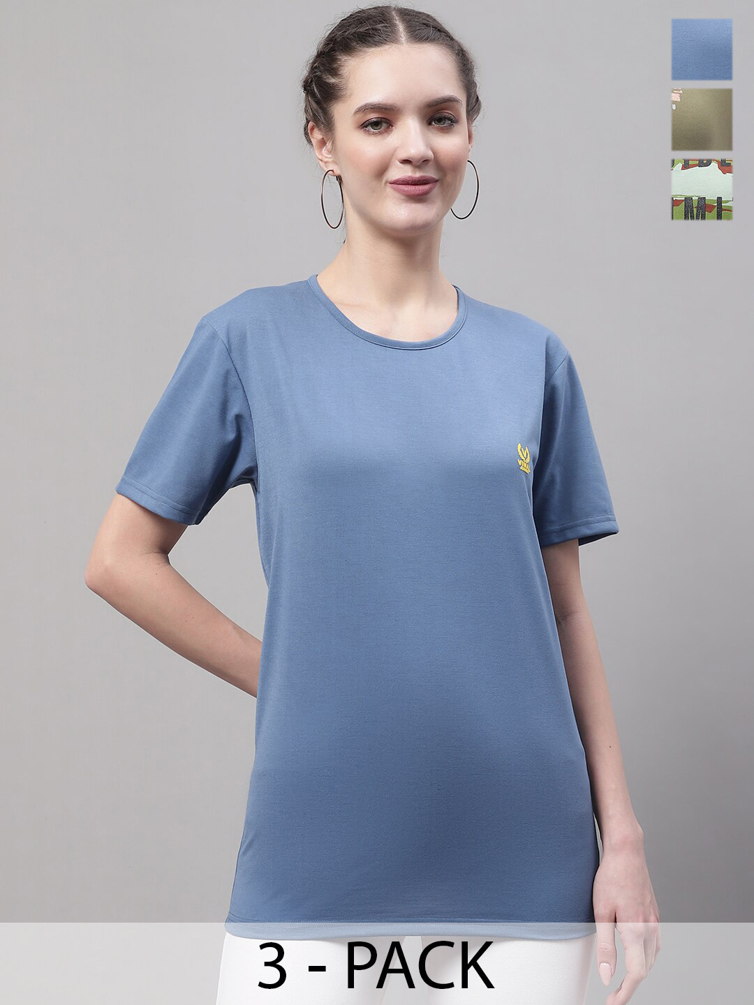 MACK JONNEY Blue Pack Of 3 Round Neck Short Sleeves Cotton T-shirt