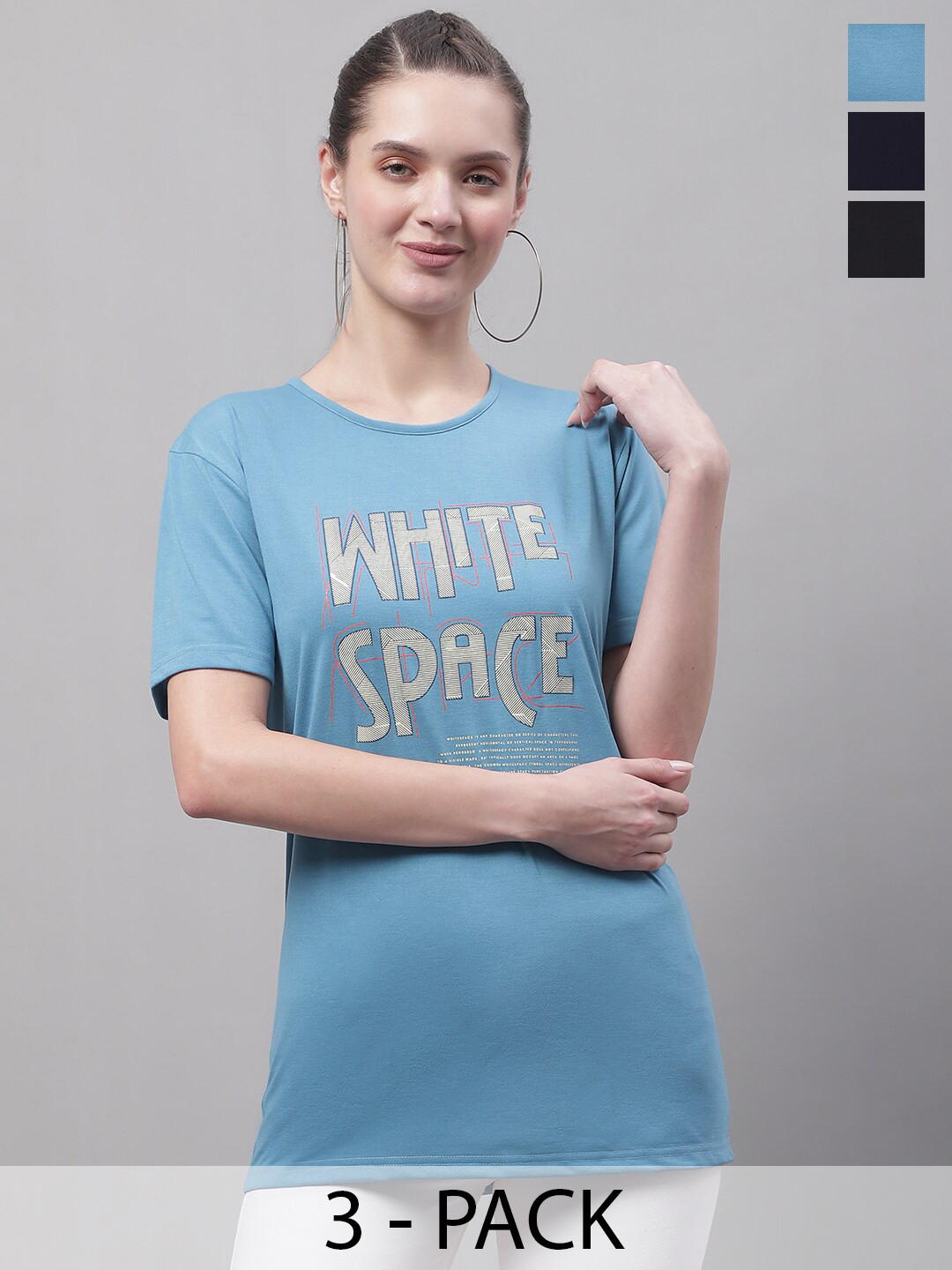 MACK JONNEY Back Pack Of 3 Round Neck Short Sleeves Cotton T-shirt