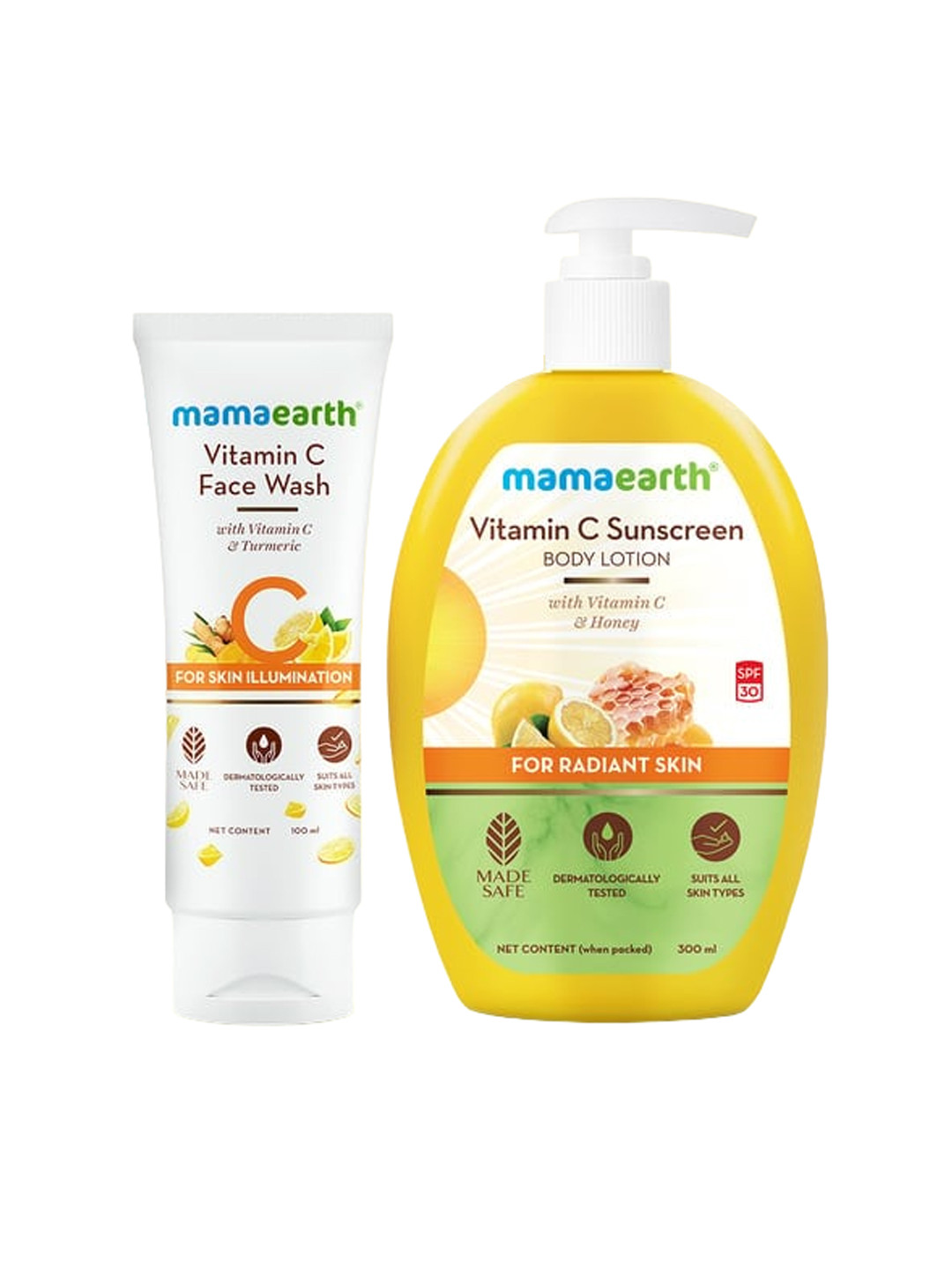Mamaearth Set Of 2 Vitamin C Face Wash - 100ml & Vitamin C Sunscreen Body Lotion - 300ml
