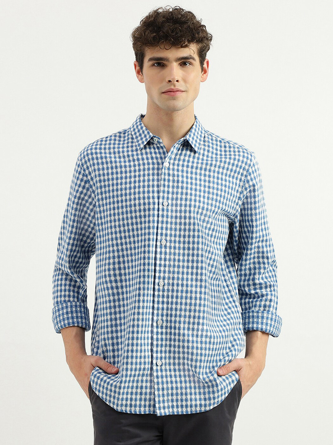 United Colors of Benetton Regular Fit Gingham Checks Cotton Casual Shirt