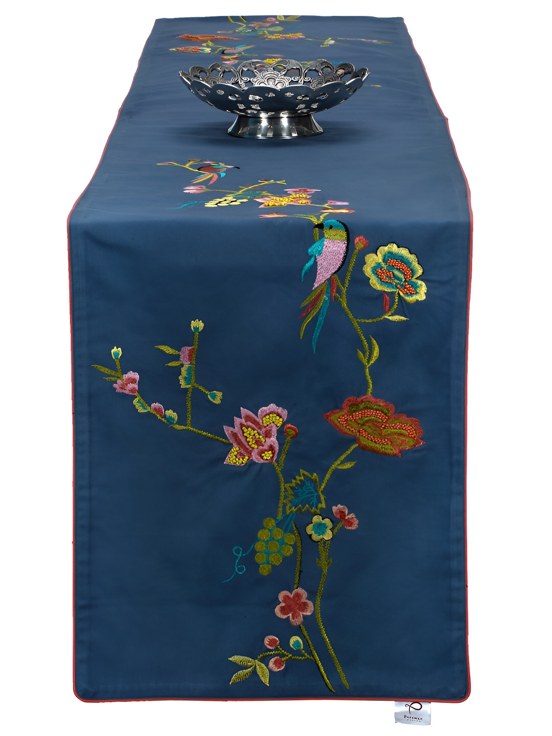 Perenne Design Blue & Green Embroidered Rectangle Pure Cotton Table Runner