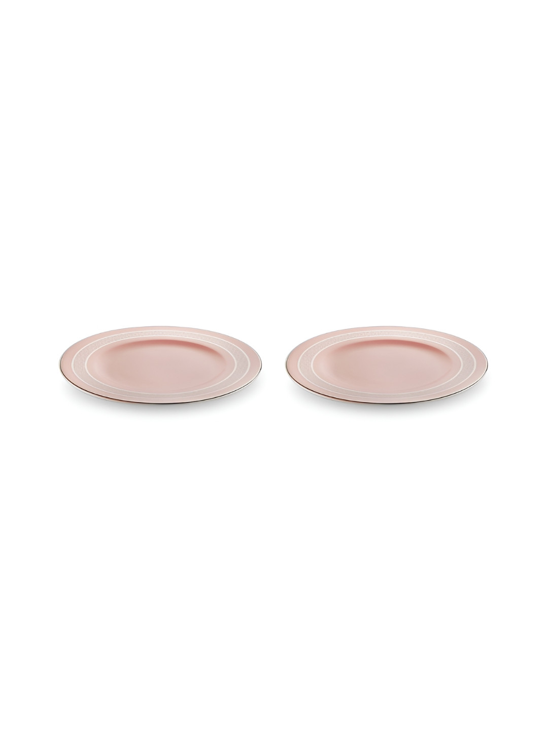 Perenne Design Pink & White 2 Pieces Geometric Printed Bone China Matte Plates