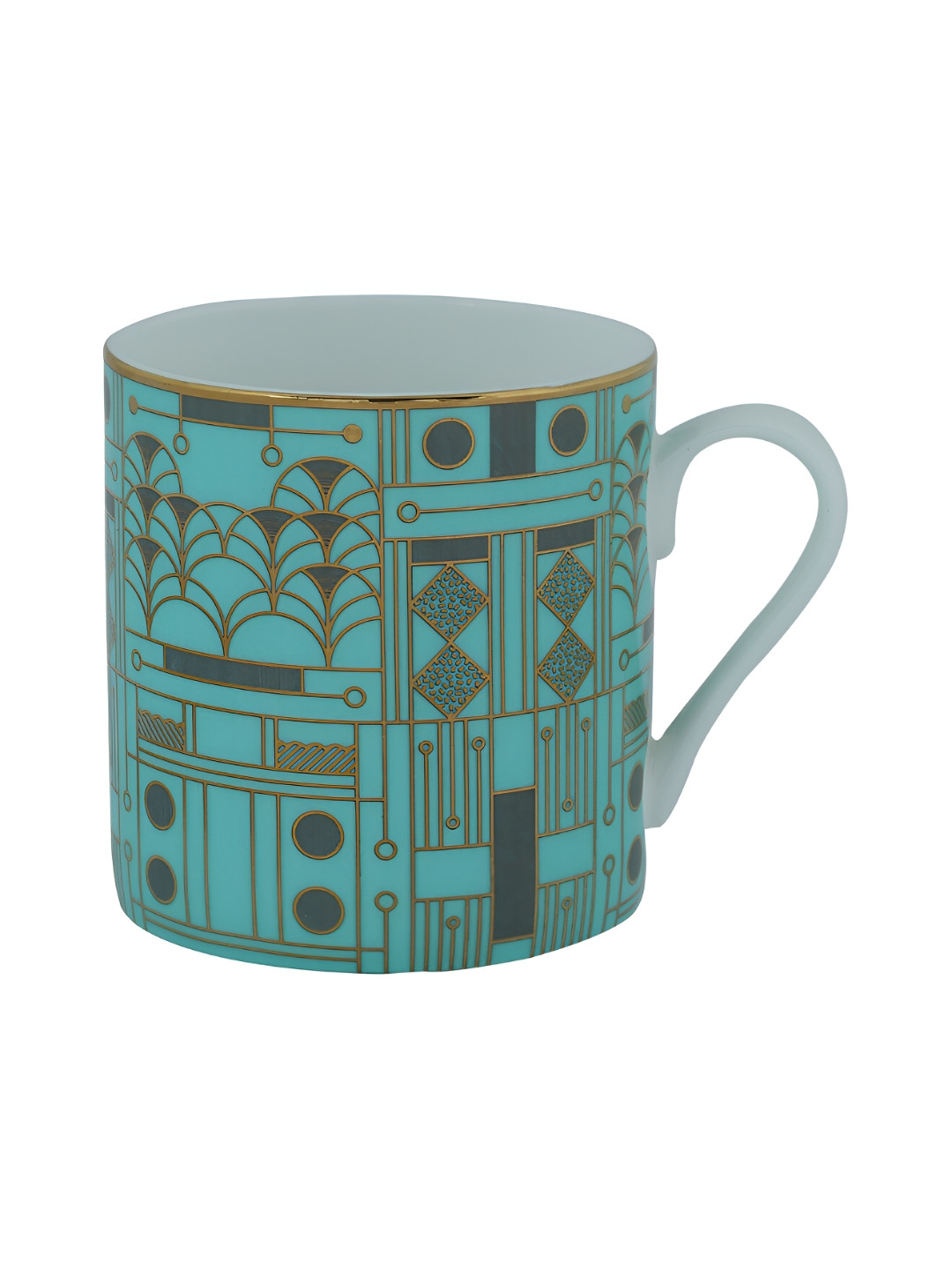 Perenne Design Queen Teal Ethnic Motifs Bone China Handmade Mug-425ml