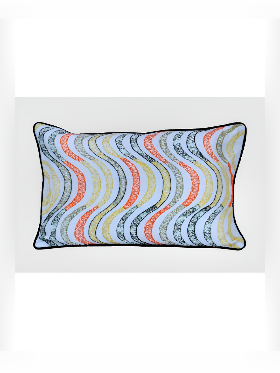 Perenne Design Embroidered White Conversational Cotton Breathable Cushion Cover -12x20In