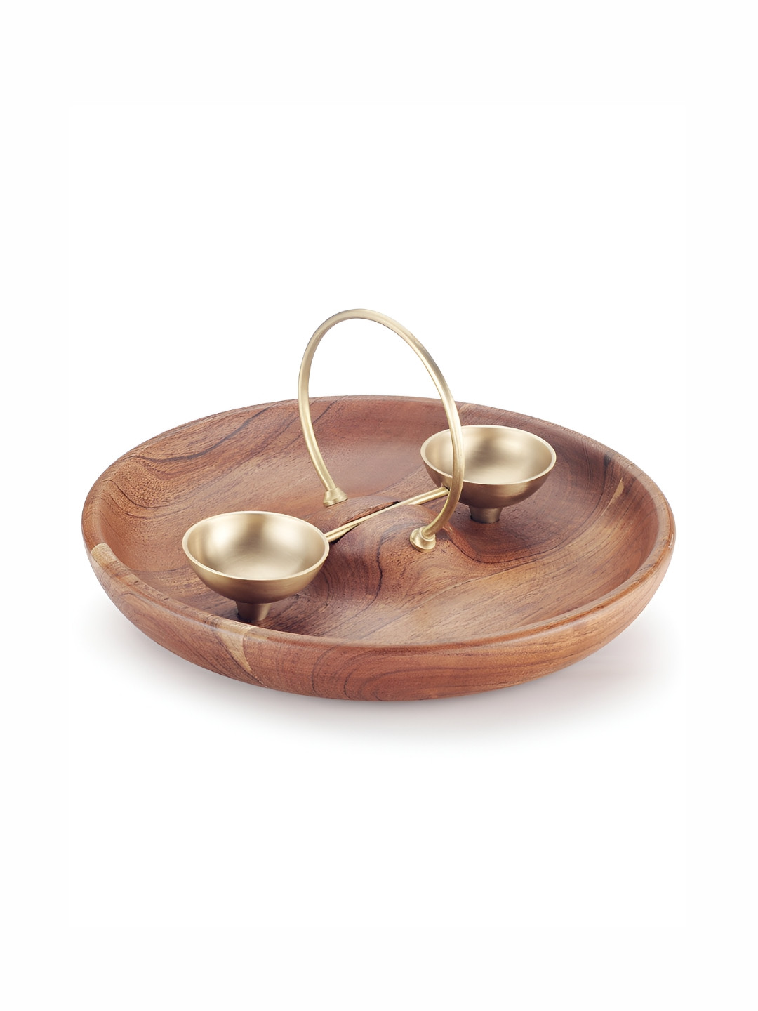 Perenne Design Brown & Gold-Toned Wooden Brass Dip Bowls with Platter