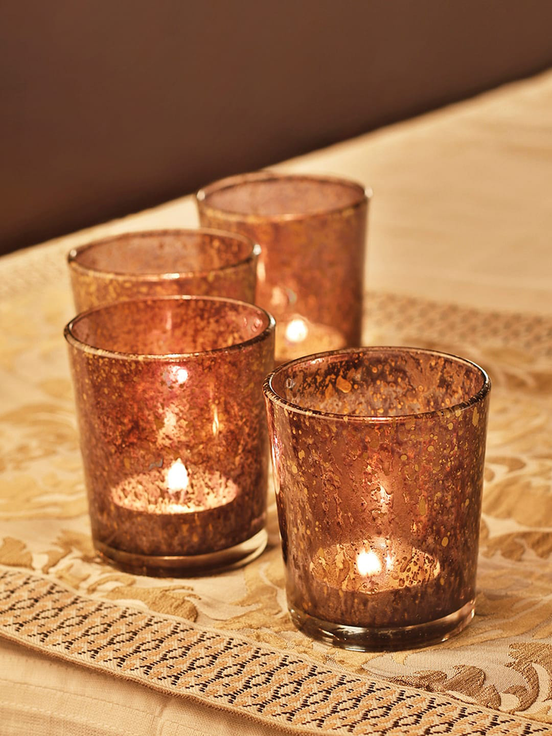 Perenne Design Gold Toned & Black Glass Spotted Votive Tea Light Candle Holder