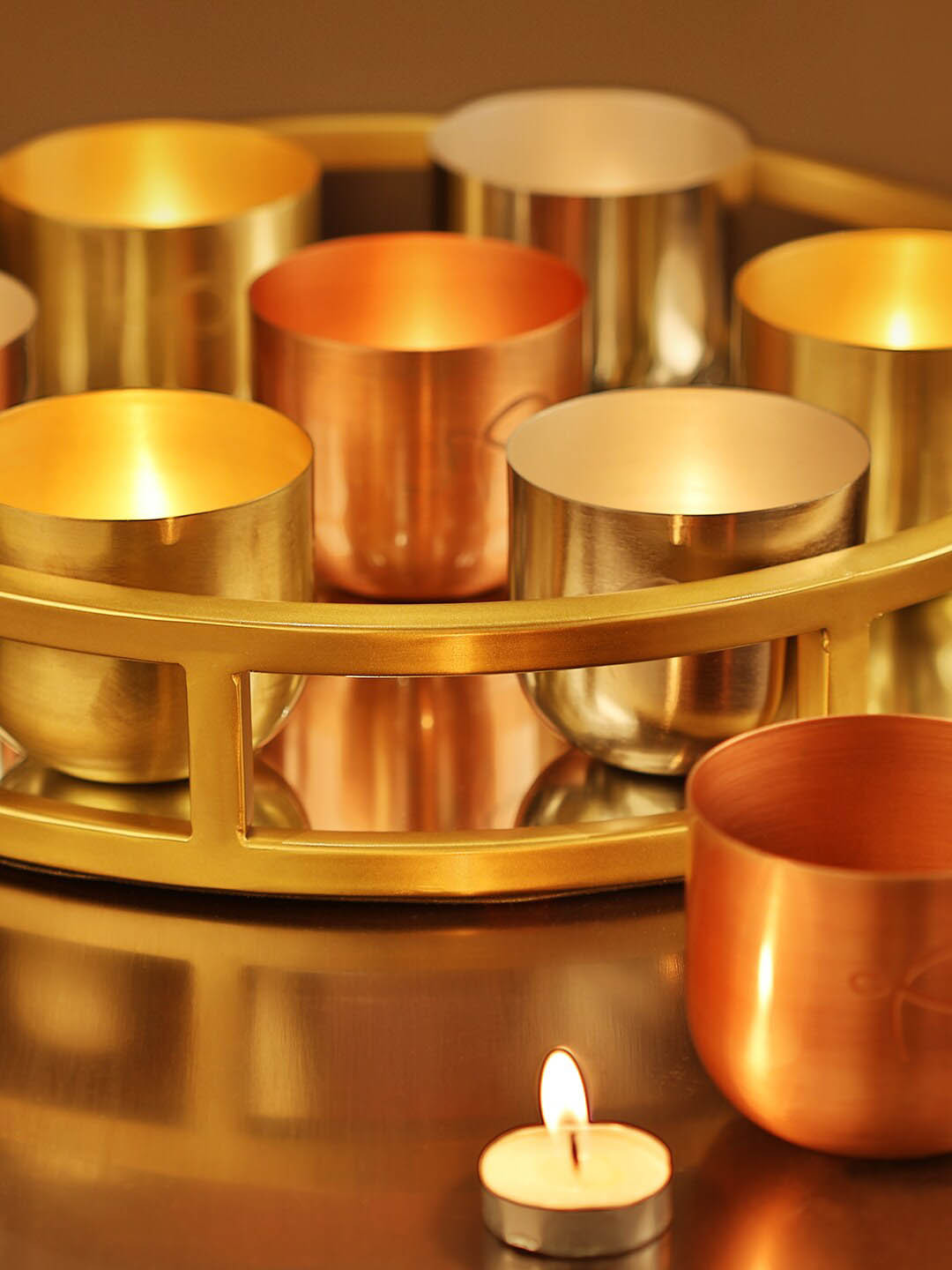 Perenne Design Yellow Metal Votive Teal Light Candle Holder