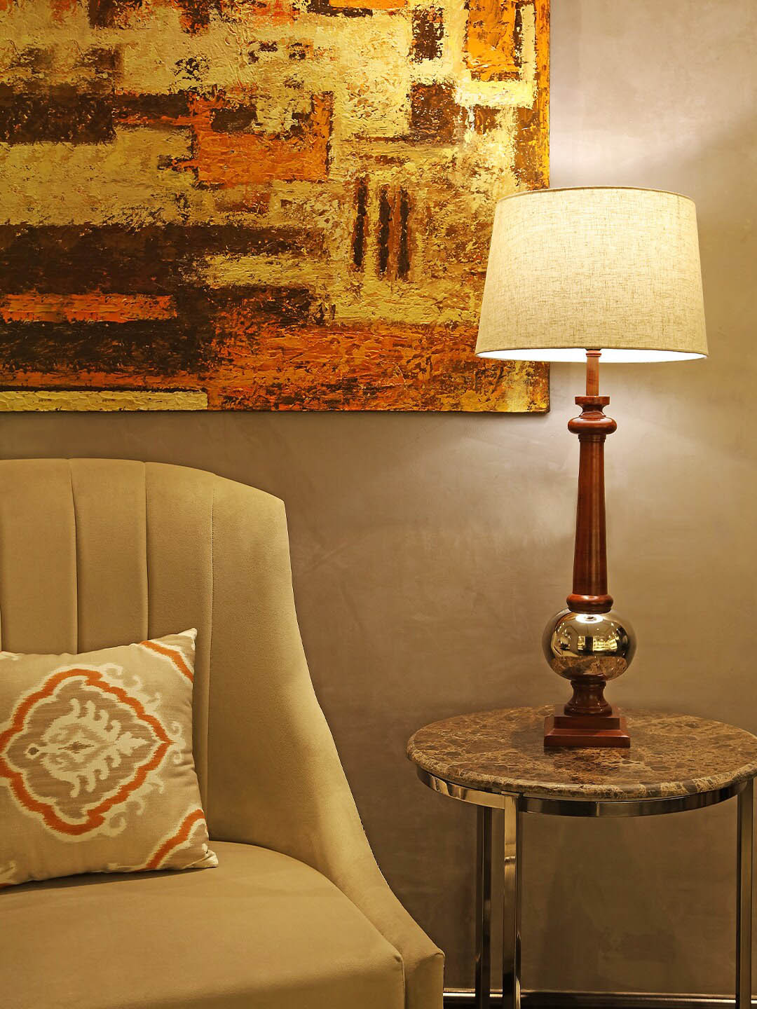 Perenne Design Brown & Cream Metal Table Lamp