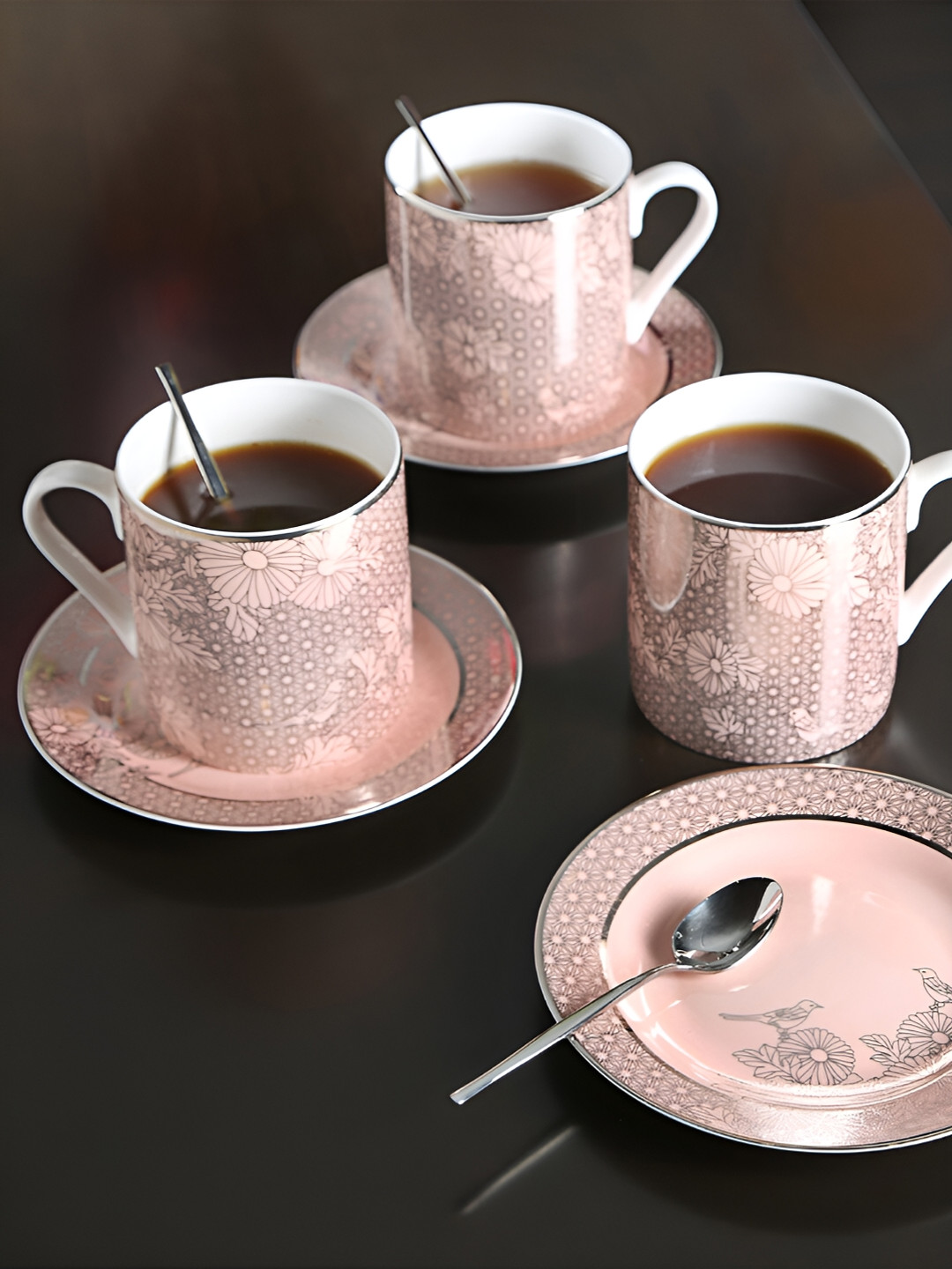 Perenne Design Peach Floral Bone China Easy to Clean 9 Piece Mugs-425ml