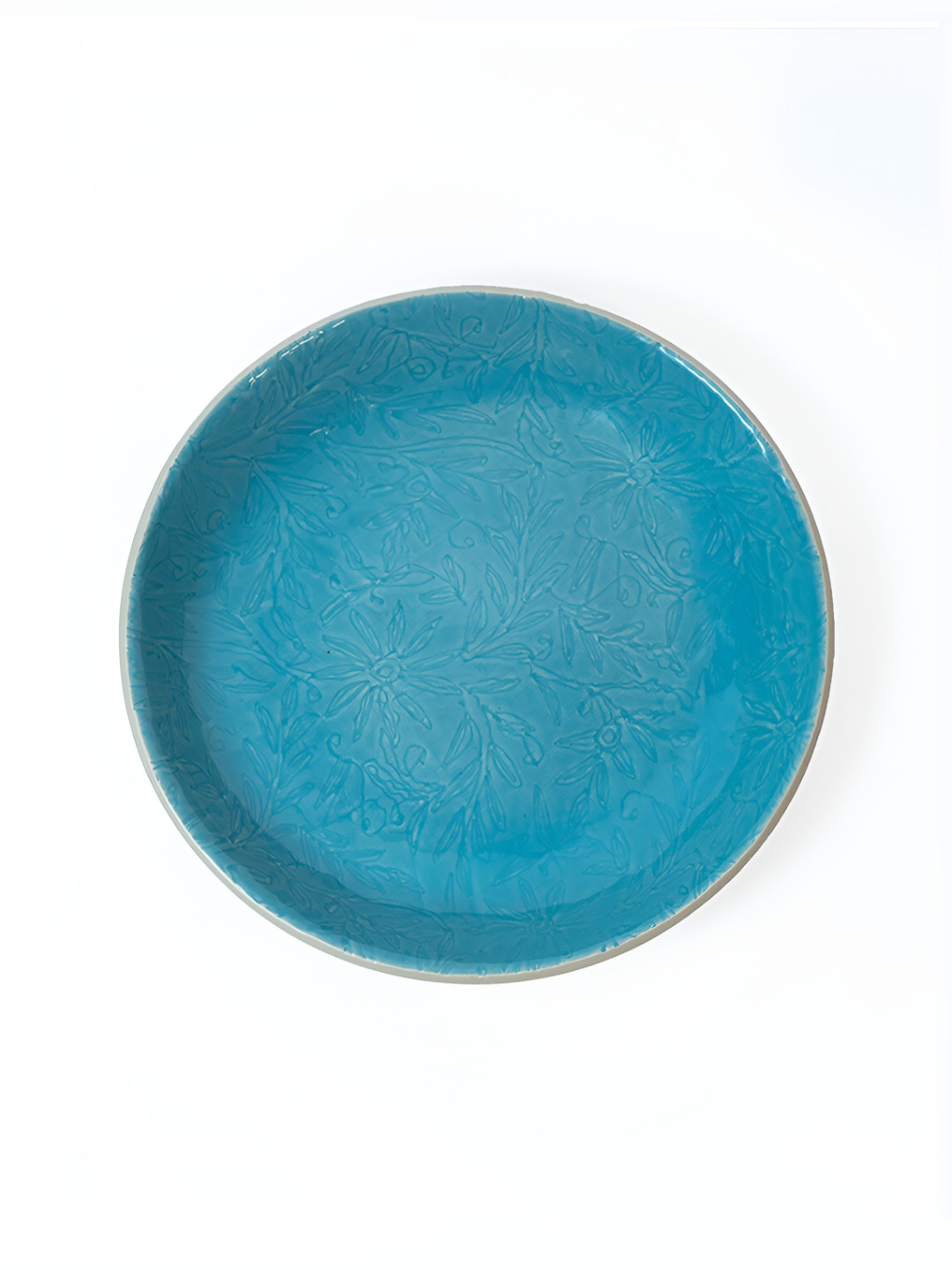 Perenne Design Turquoise Blue Floral Textured Stoneware Glossy Plates