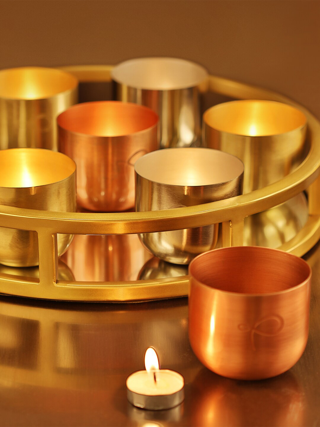 Perenne Design Copper Toned Etched Votive Tea Light Candle Holder