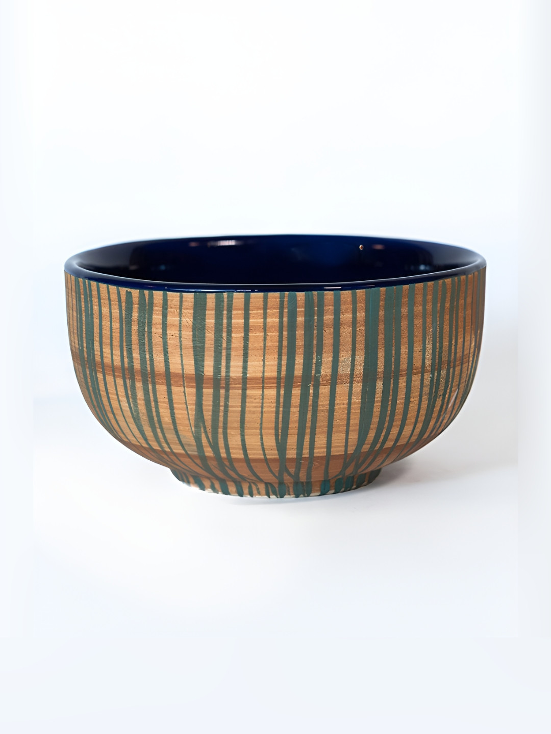 Perenne Design Brown & Navy Blue Abstract Printed Stoneware Glossy Bowl