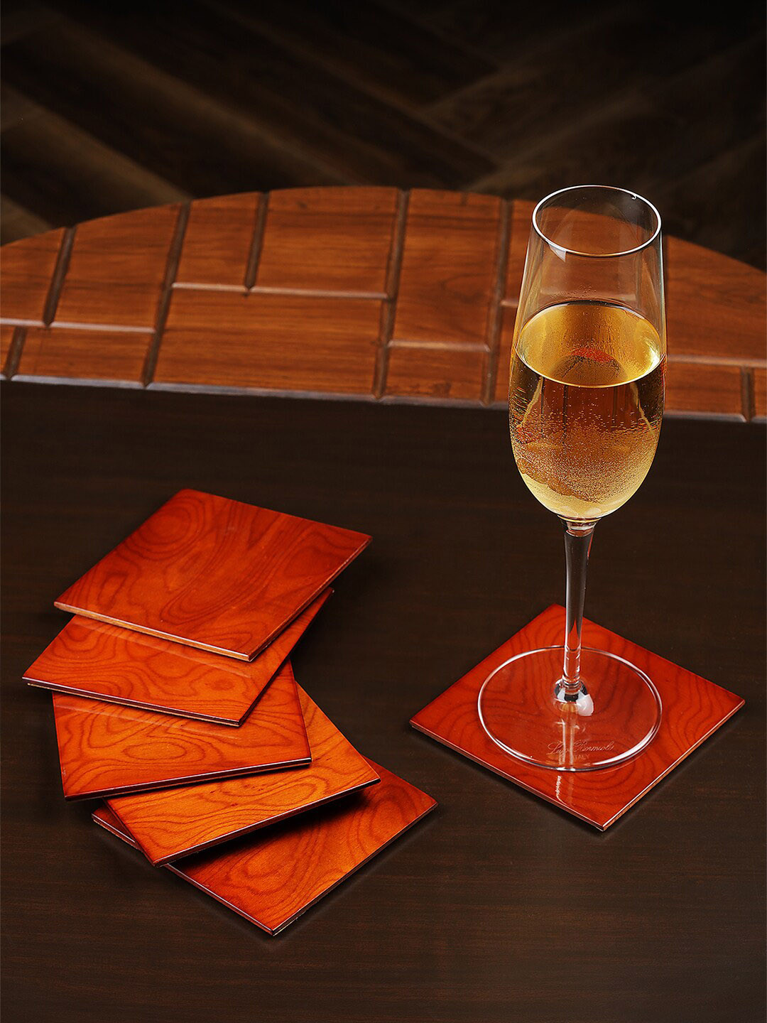 Perenne Design Orange 6 Pieces Printed Wooden Coasters