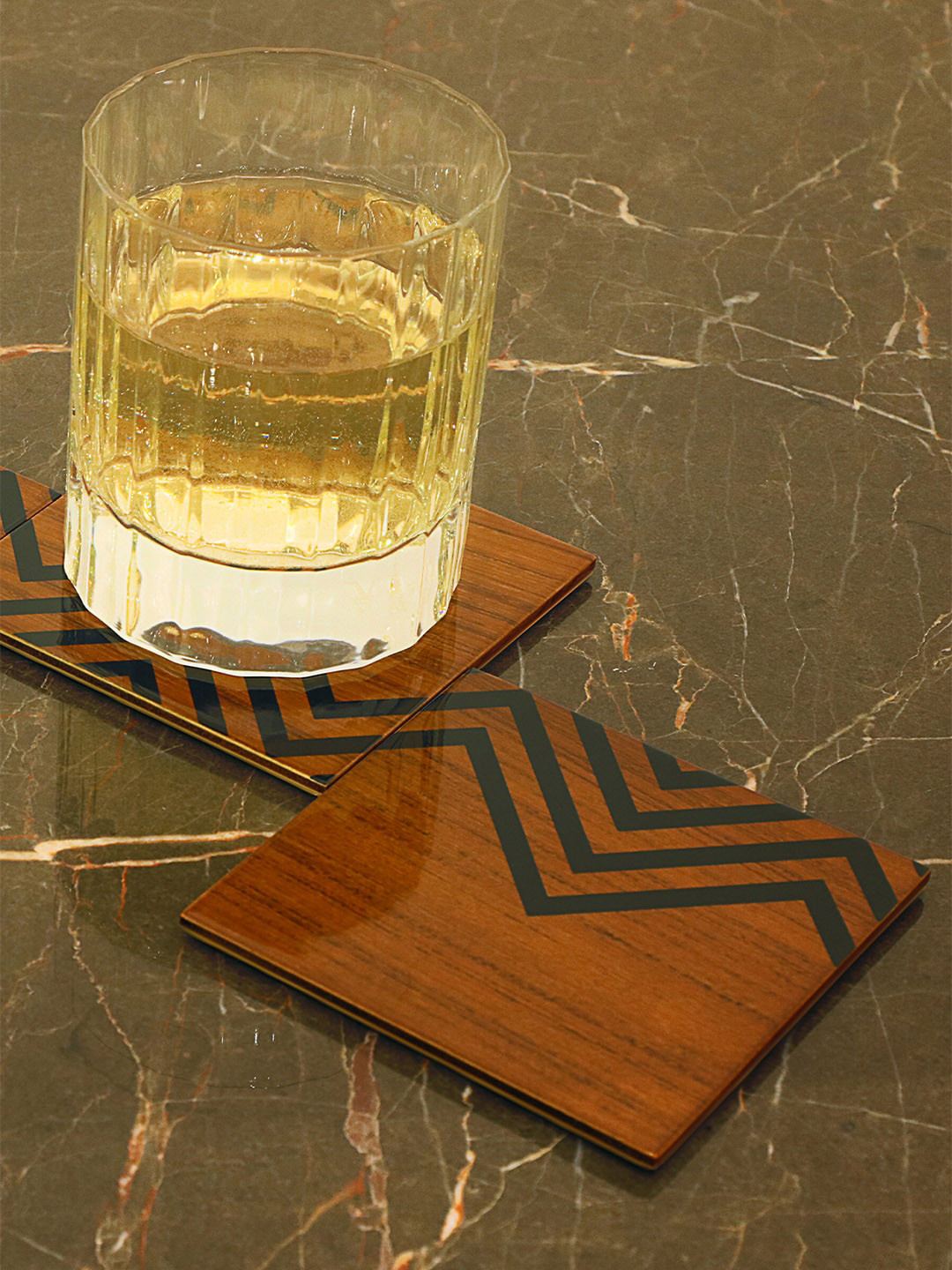 Perenne Design Brown & Black 6 Pieces Printed Wooden Coasters