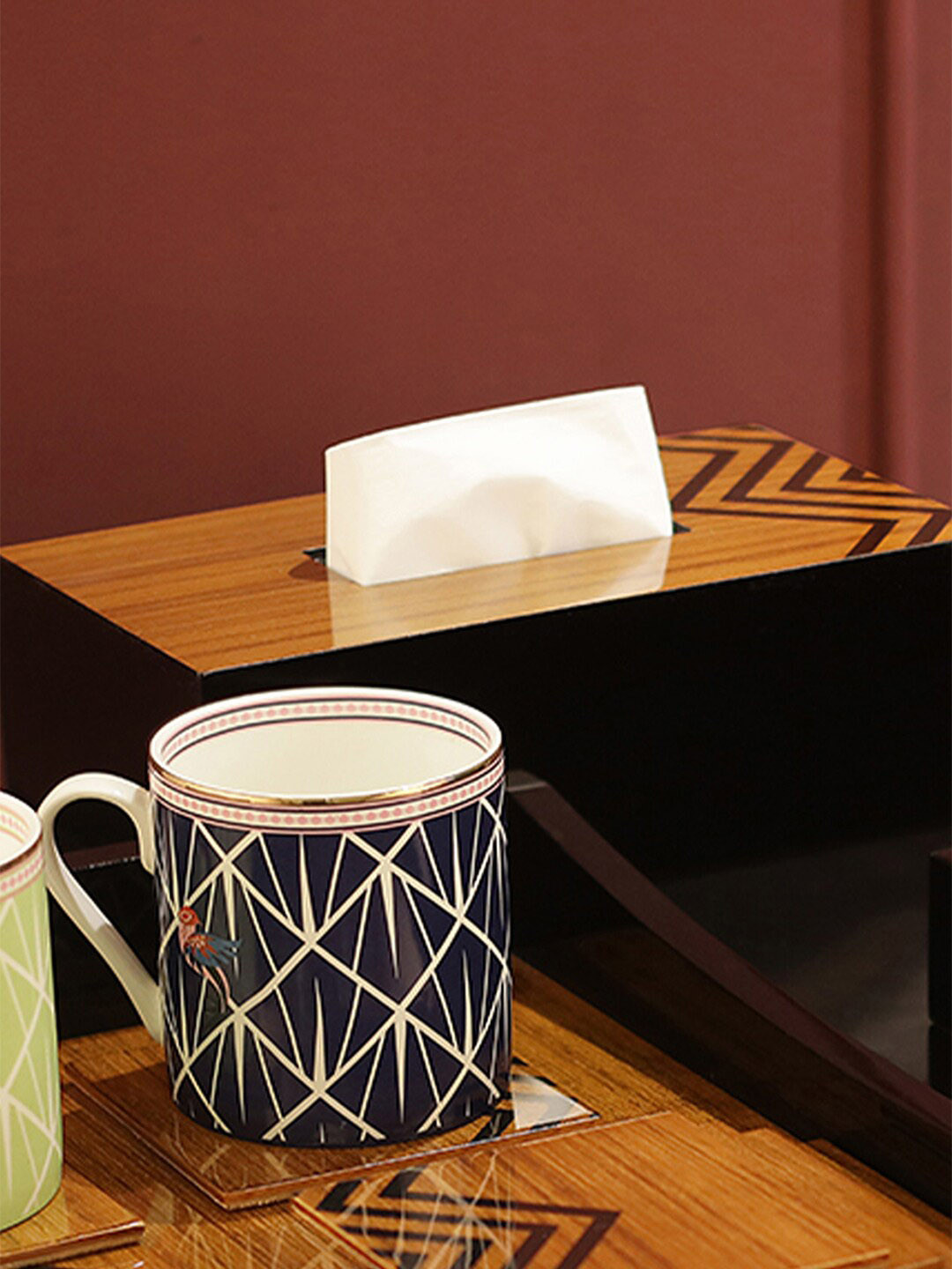 Perenne Design Brown & Black Printed Wooded Tissue Holder Box