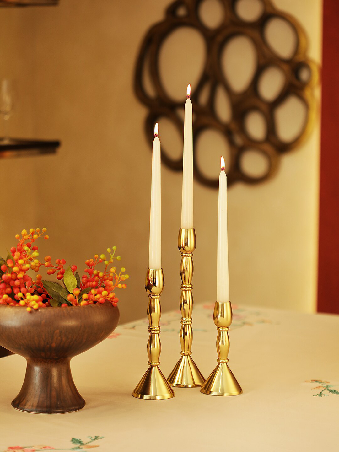 Perenne Design Gold Toned Textured Pillar Candle Holder