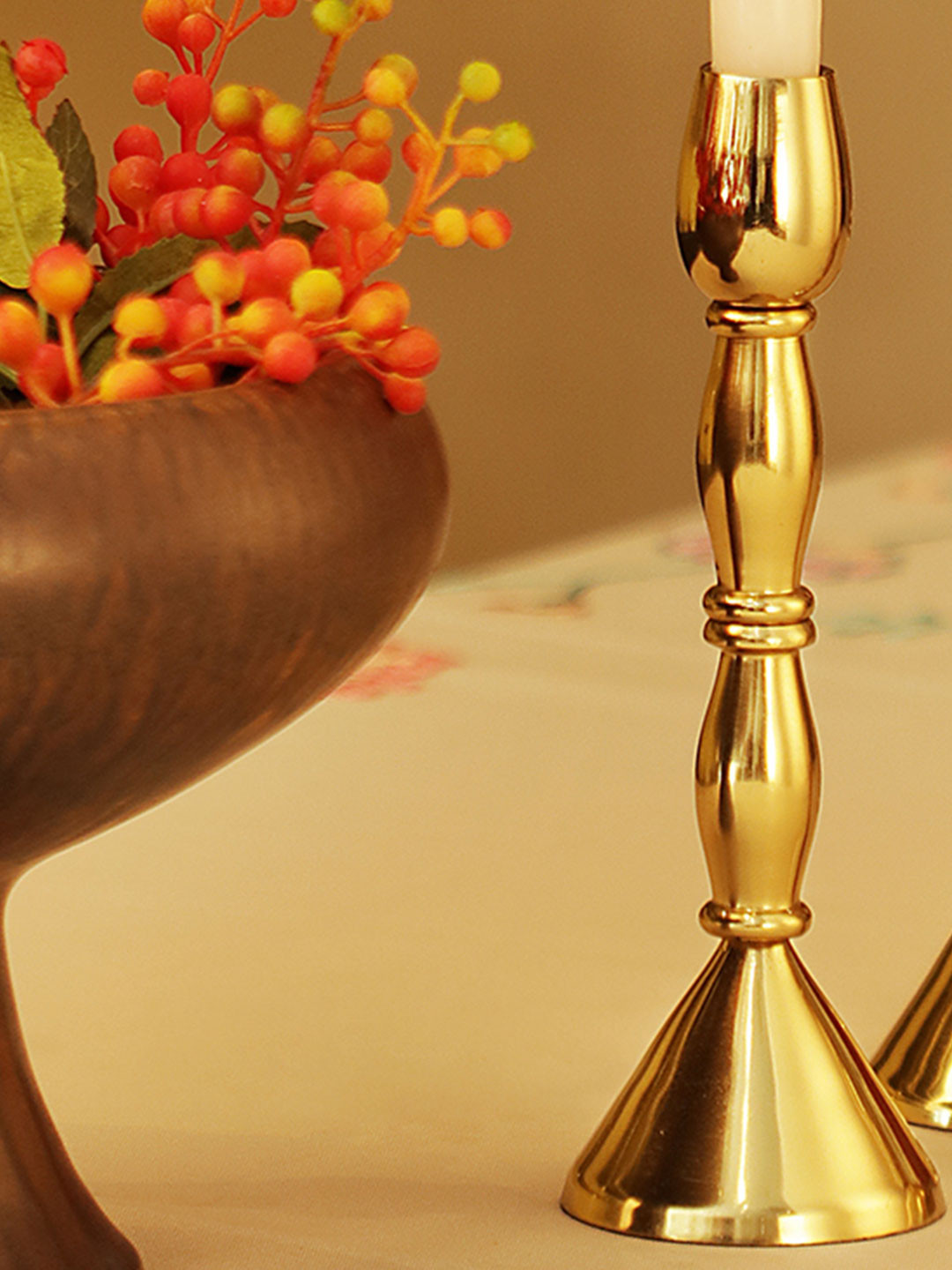 Perenne Design Gold Toned Metal Taper Candle Holder