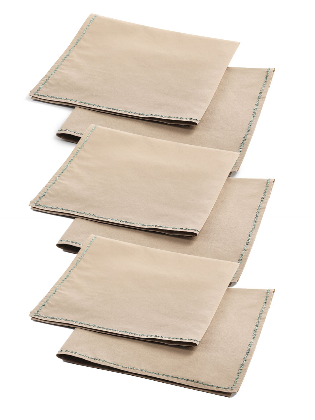 Perenne Design Beige & Green 6 Pieces Embroidered Square Cotton Table Napkins