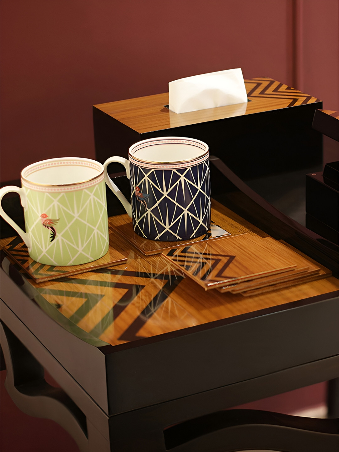 Perenne Design Brown & Camel Brown Printed Wooden Tray