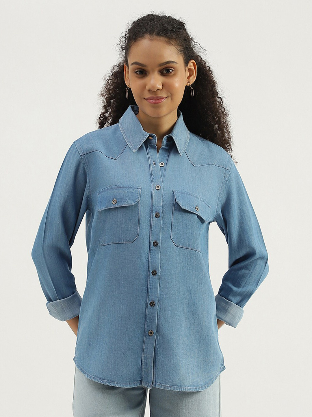 United Colors of Benetton Spread Collar Curved Casual Shirt