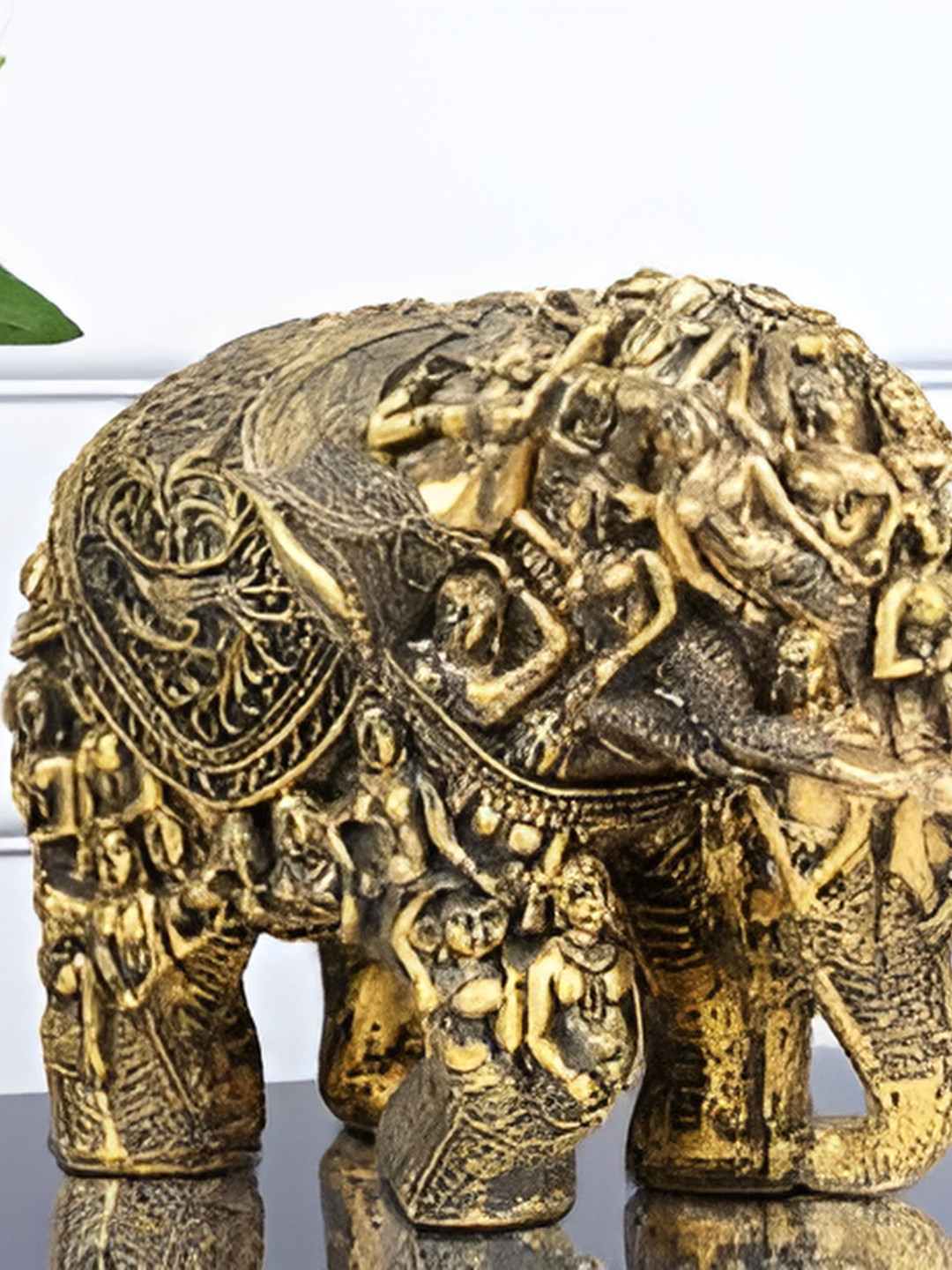 ECLAT FURNISH Elephant Gold Polyresin Natural Living Room Medium Showpiece - 15 Inches