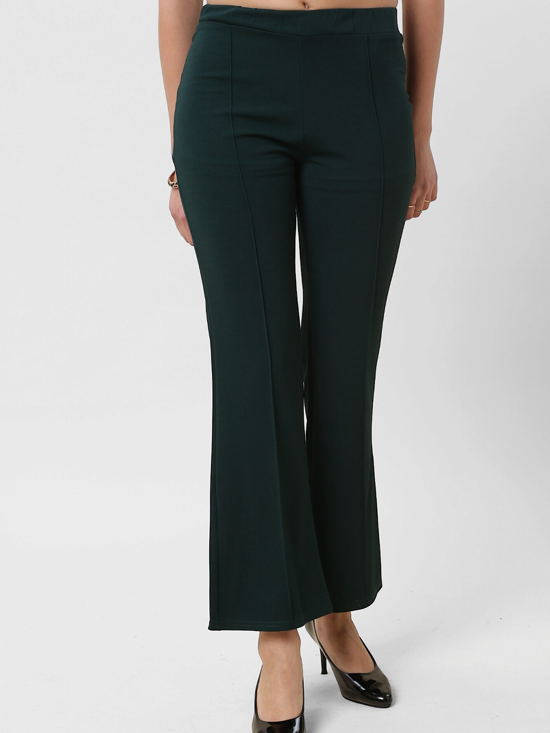 FITHUB Women Loose Fit High-Rise Cotton Bootcut Trousers