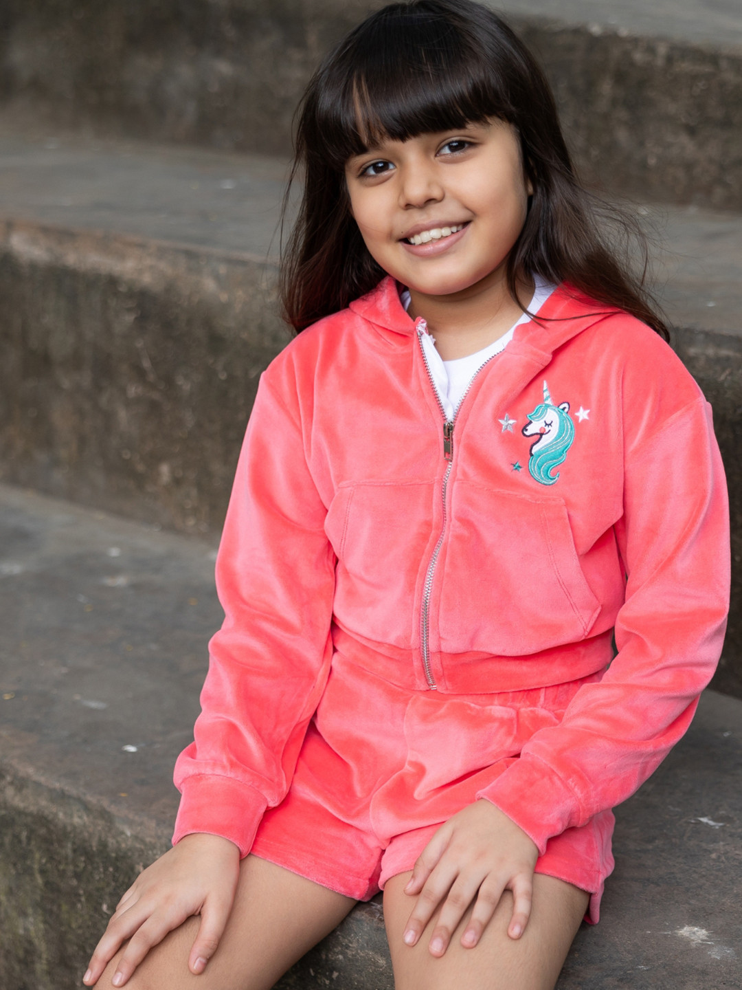 Nap Chief Girls Hooded Velvet T-shirt with Shorts