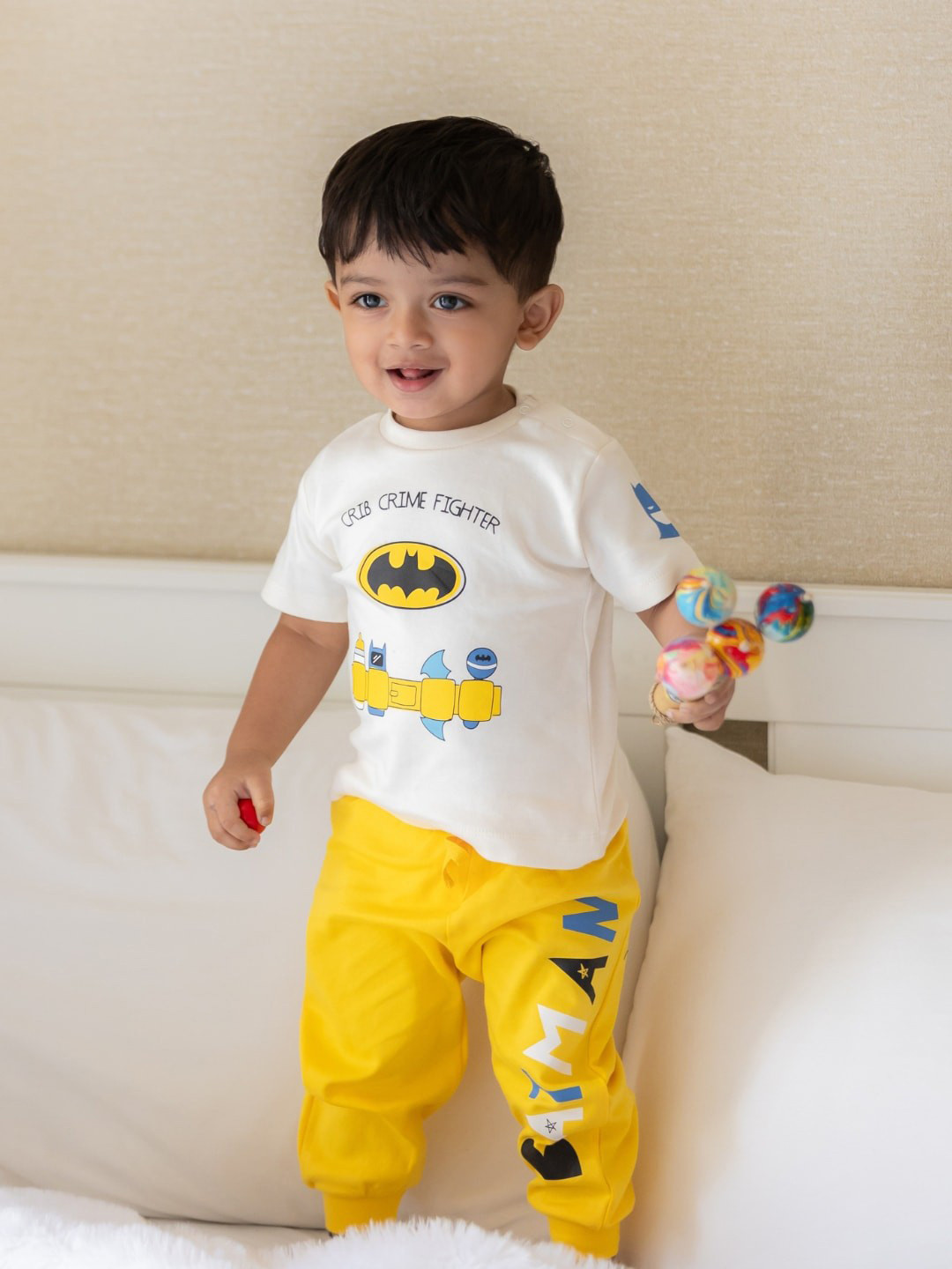 Nap Chief Infants Unisex Batman Printed Pure Cotton T-shirt with Joggers