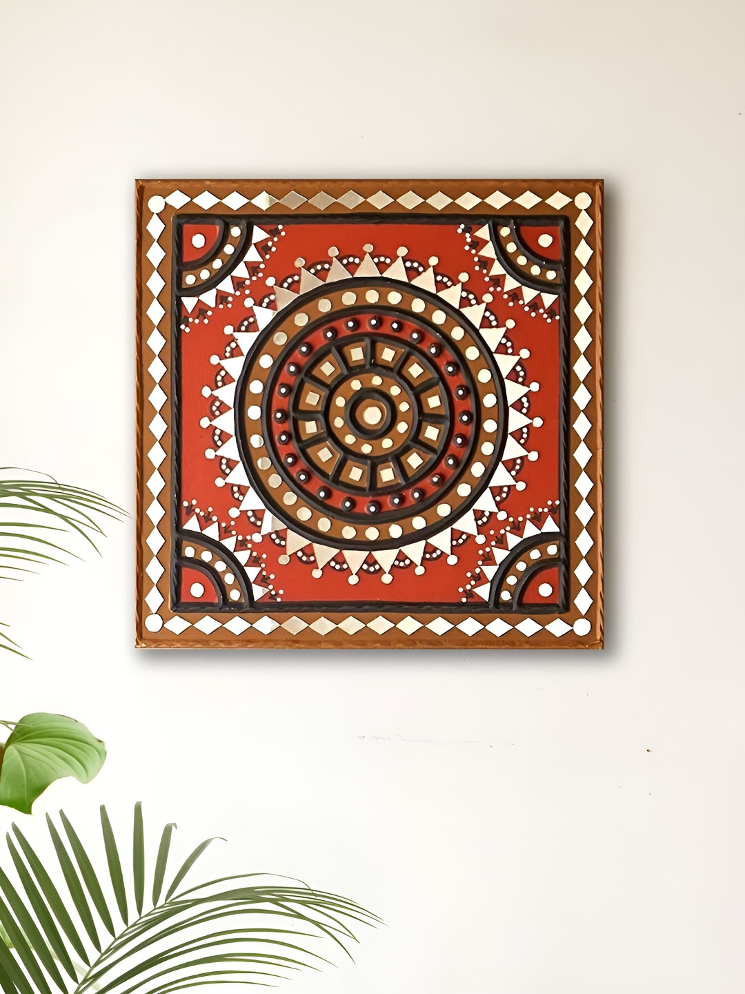 Peepul Tree Square Mud Wall Art Clay Ethnic Motifs Matte Hanging Hall Wall Hangings-18In