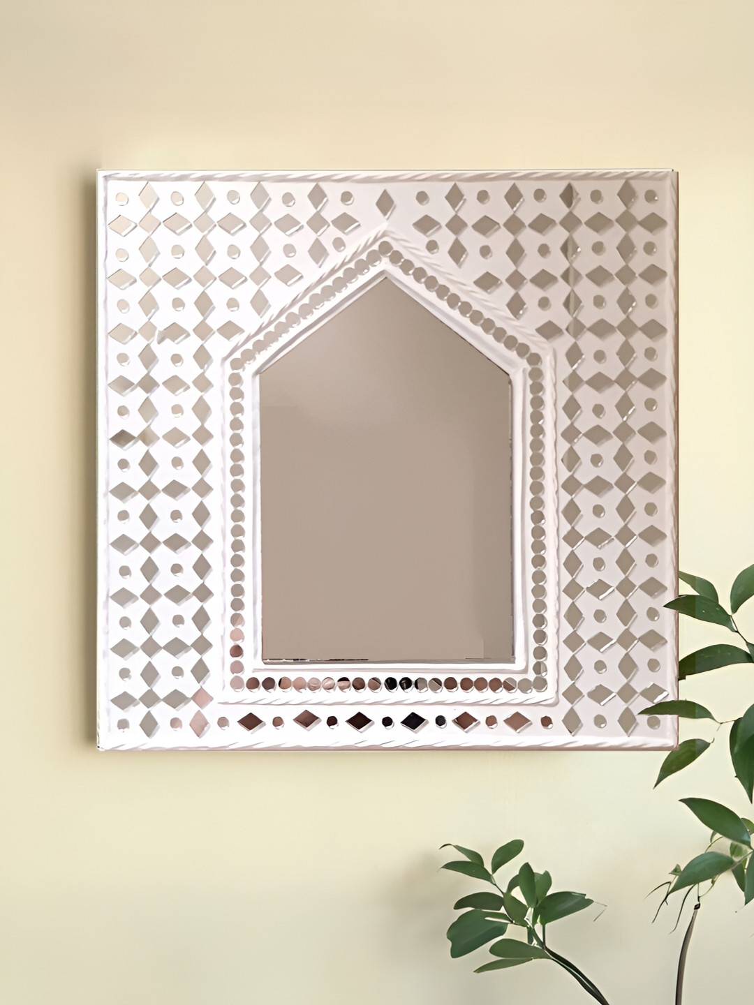 Peepul Tree Sparkles Hut Inspired Mud Decor Mirror Clay Matte Hall Wall Hangings-14In
