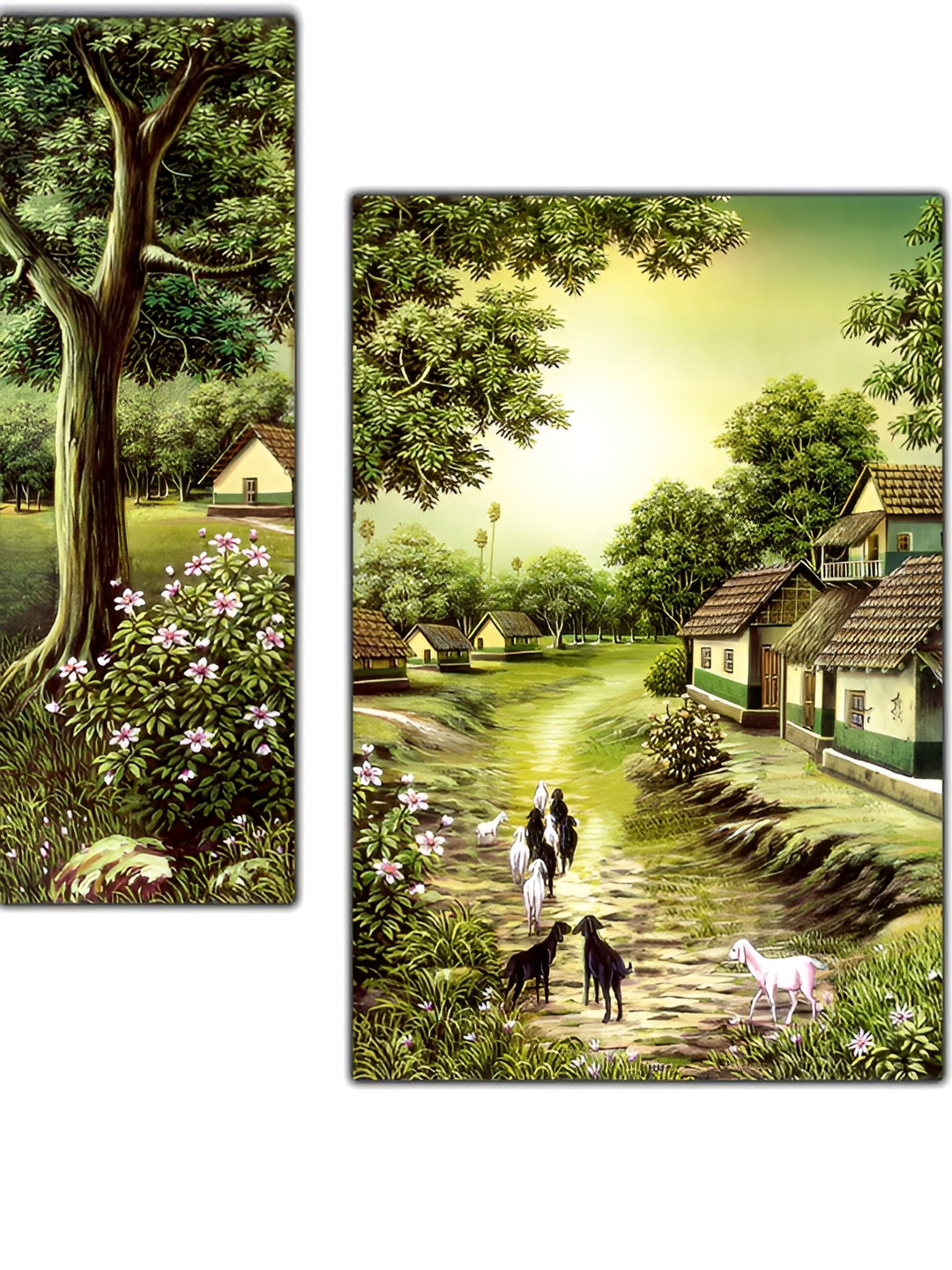 PnF Green 3 Piece Wood Floral and Botanical Wall Paintings
