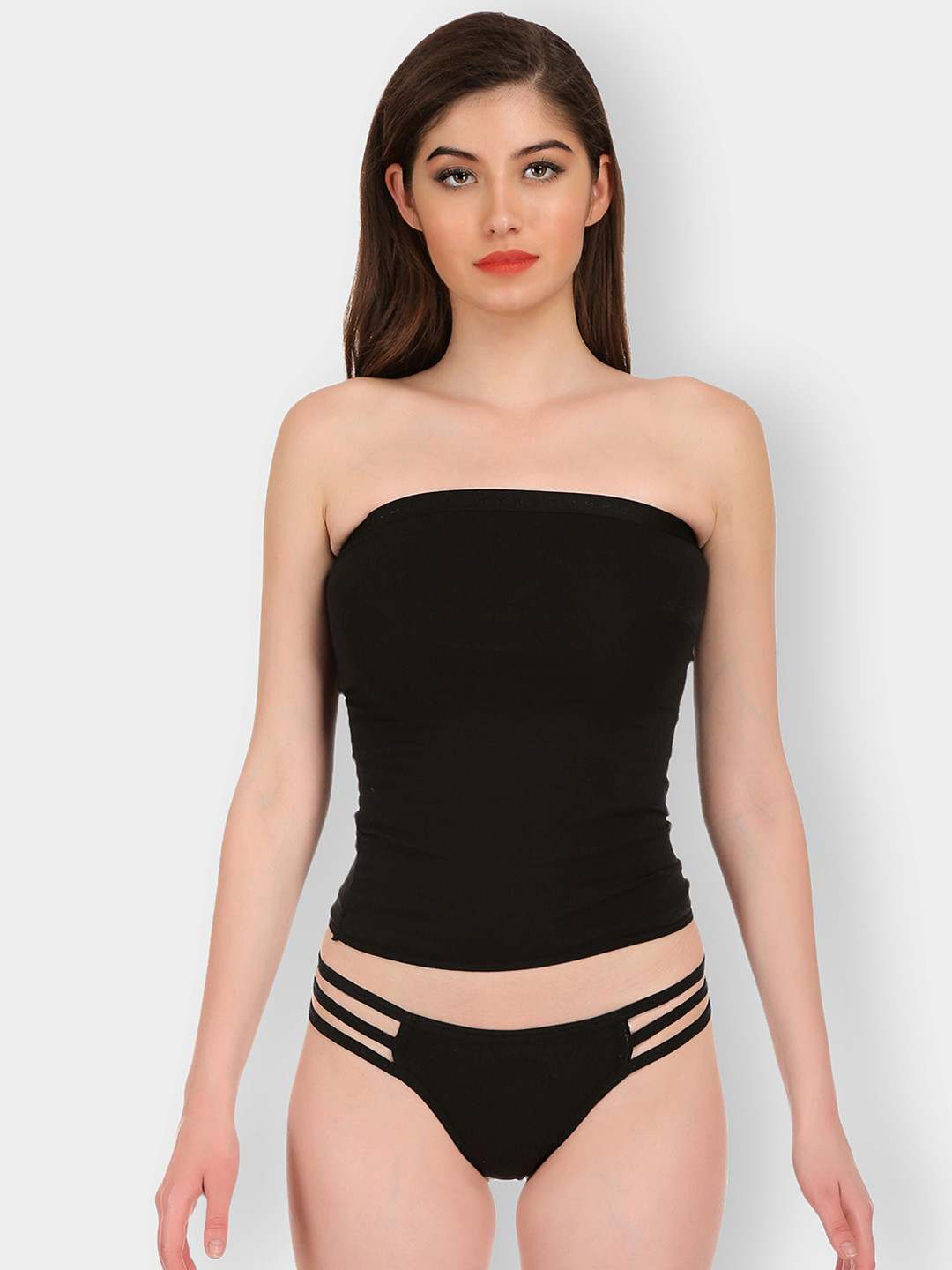 SELFCARE Solid Cotton Tube Crop Camisoles & Brief Set - SN1468