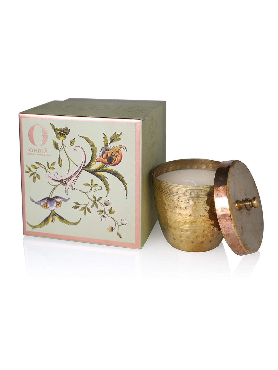 OHRIA AYURVEDA Luxury Copper/Brass Candle Raatrani and Mint Solid Jar Candles
