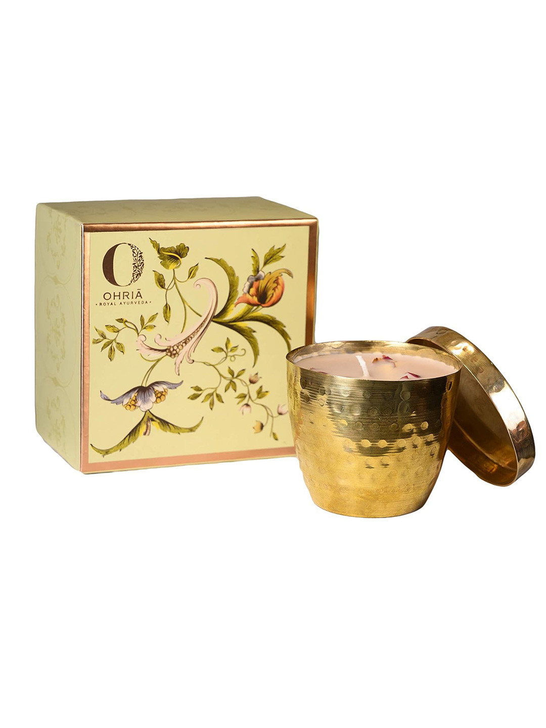 OHRIA AYURVEDA Luxury Copper/Brass Candle Rose and Oudh Solid Jar Candles