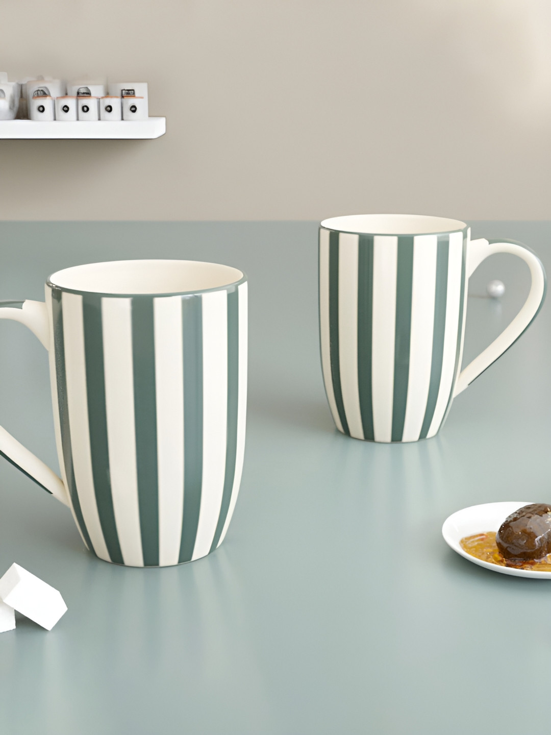 The Earth Store Love With Crown White Striped Ceramic Microwave Safe 2 Piece Mugs-420ml