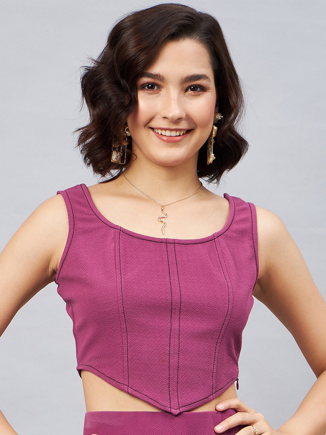 Orchid Blues Sleeveless Corset Crop Top