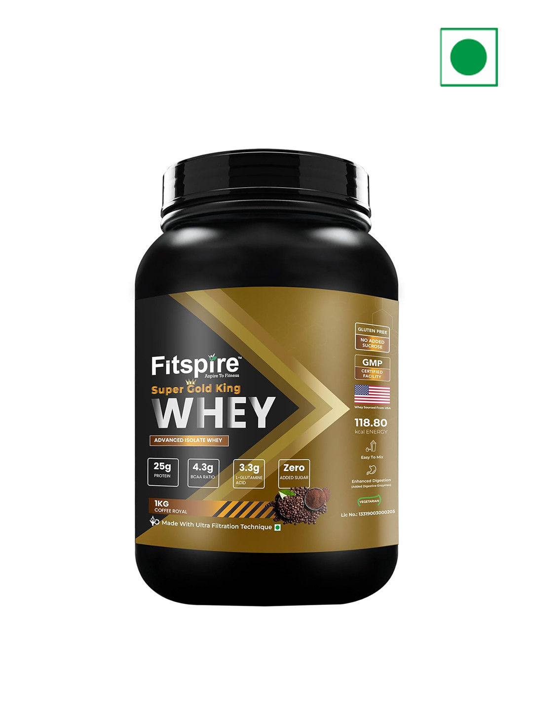 FITSPIRE Super Gold King Isolate Whey Protein Coffee Royal - 1 kg