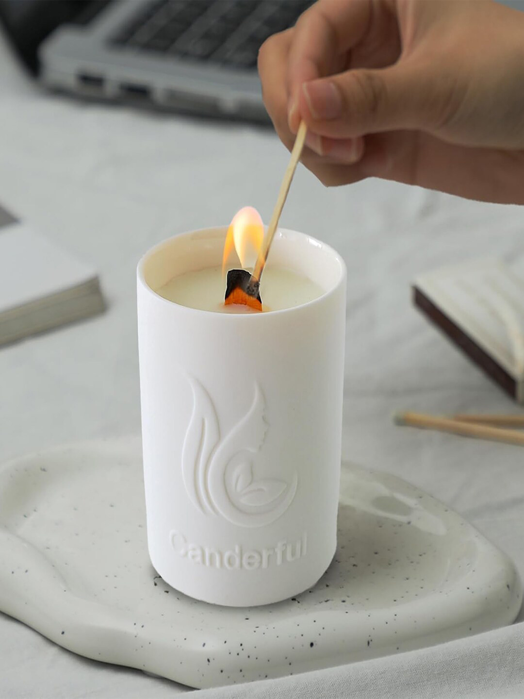 Kuber Industries For Wedding Valentines Day Gifts Green branch magnolia Solid Jar Candles