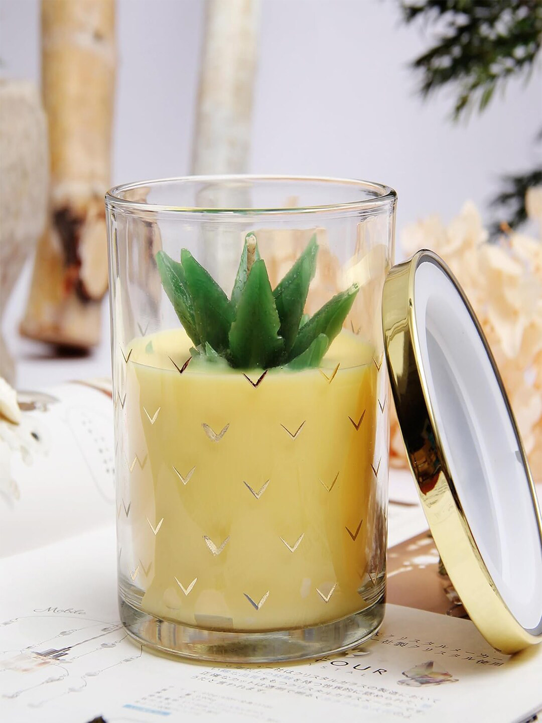 Kuber Industries For Wedding Valentines Day Gifts Pineapple Abstract Jar Candles