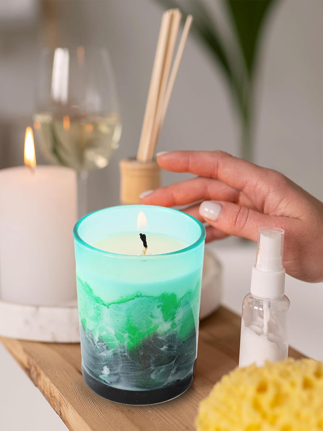 Kuber Industries For Wedding Valentines Day Gifts Green Mountains & Water Jar Candles