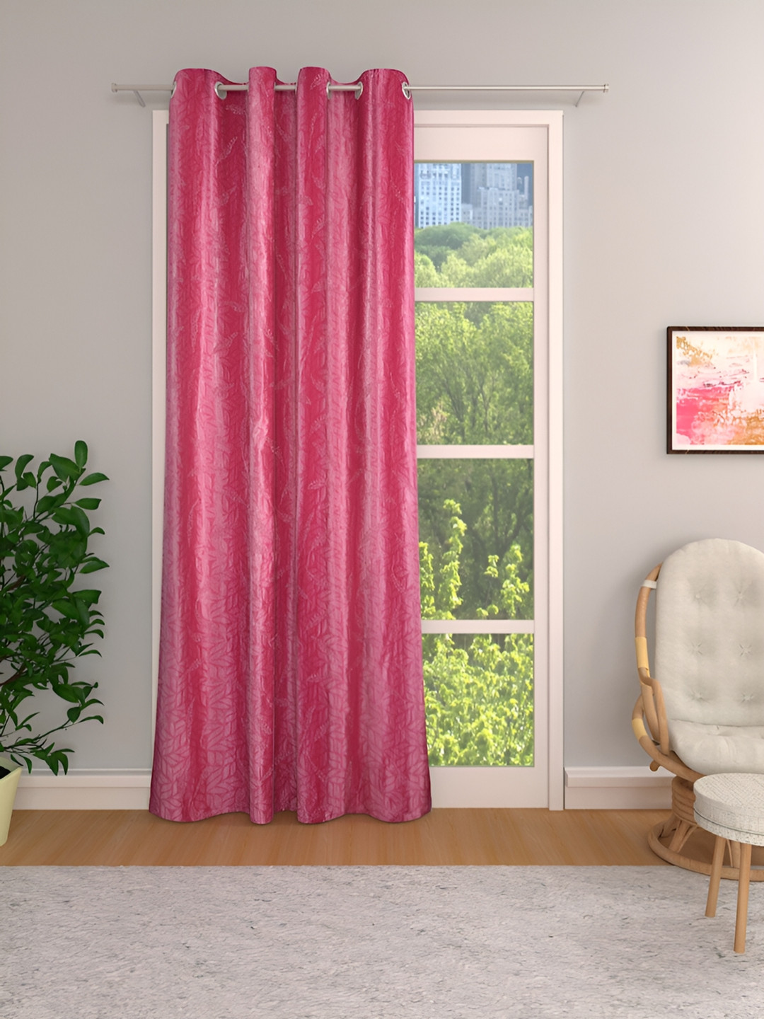 Aura Pink Floral Room Darkening Door Curtain