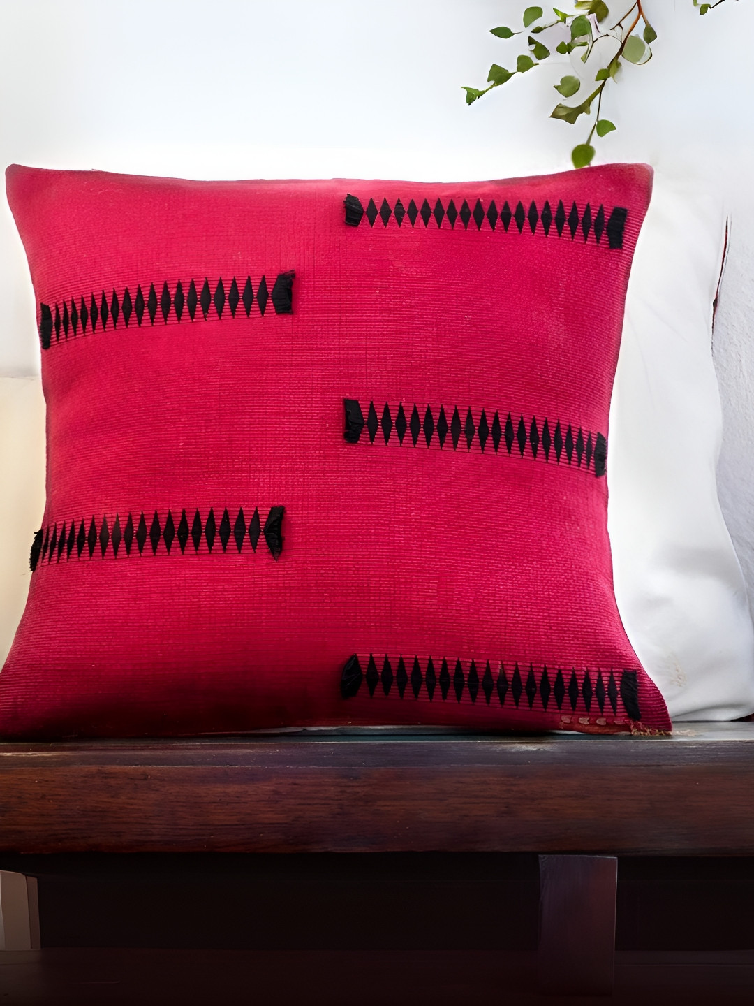 Peepul Tree Red & Black Geometric Cotton Square Cushion Covers