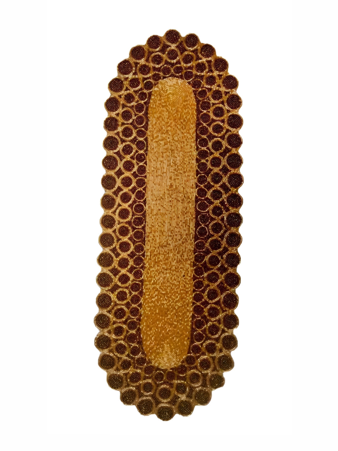 YWULY Beige & Maroon Embellished Dining Table Runner