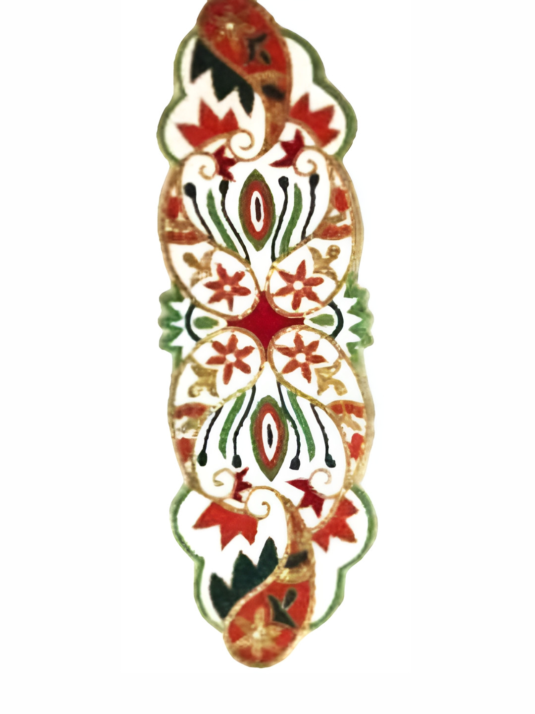 YWULY Green & Maroon Beads Embellished Abstract Shape Table Runner