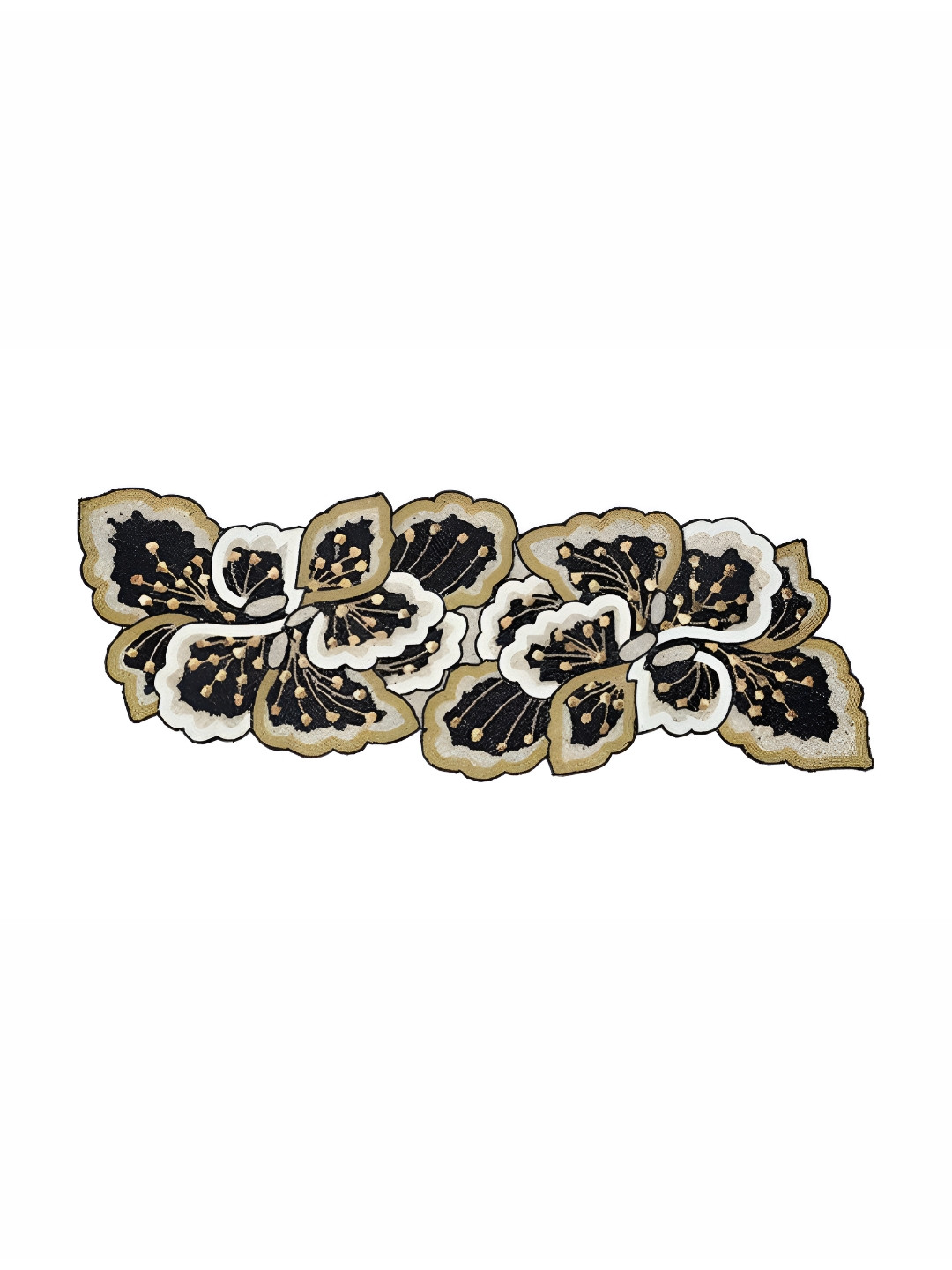 YWULY Black & Beige Beads Embellished Abstract Shape Table Runner