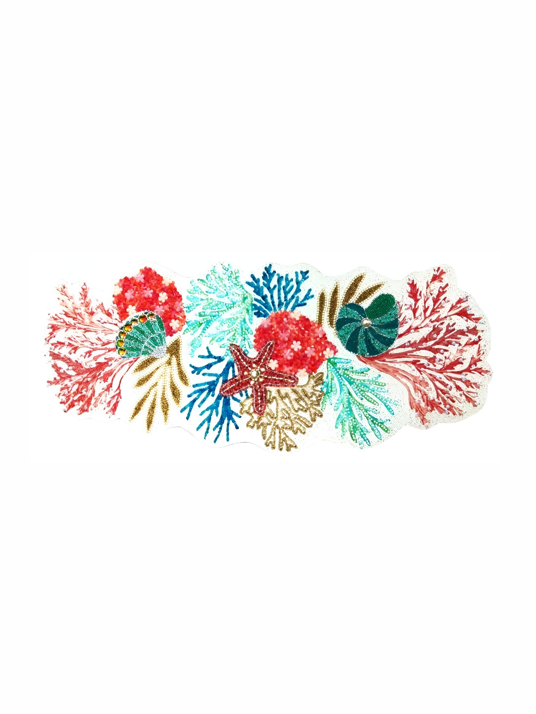 YWULY Green & Red Floral Beads Embellished Abstract Shaped Table Runner