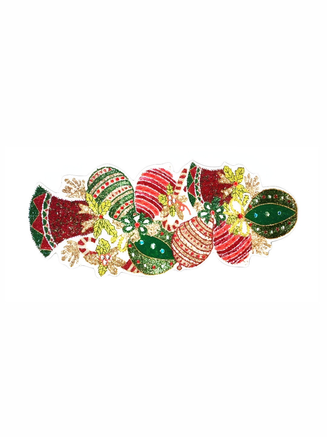 YWULY Green & Maroon Beads Embellished Abstract Shape Table Runner