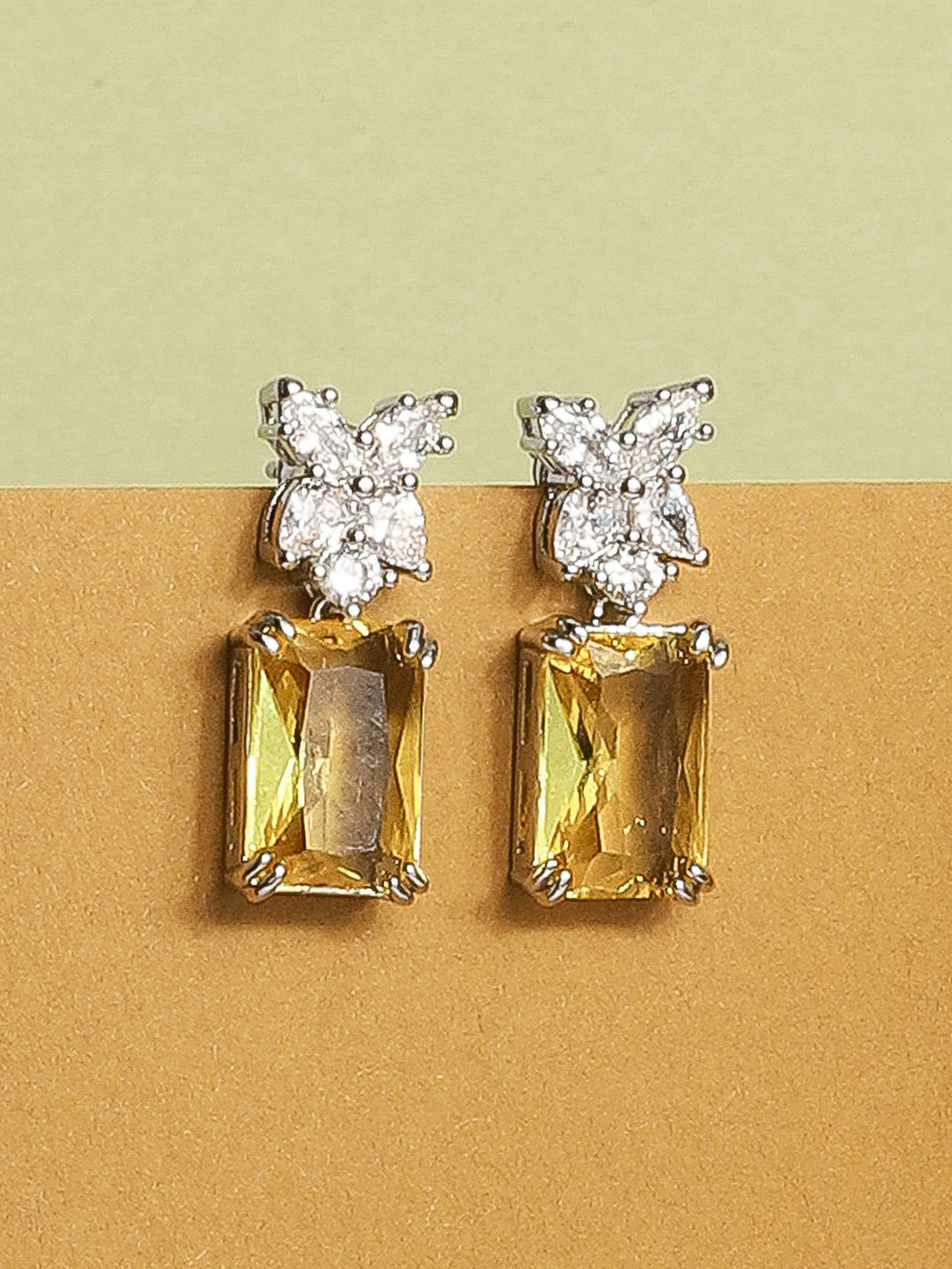 Indiifuz  Rhodium-Plated Cubic Zirconia Drop Earrings
