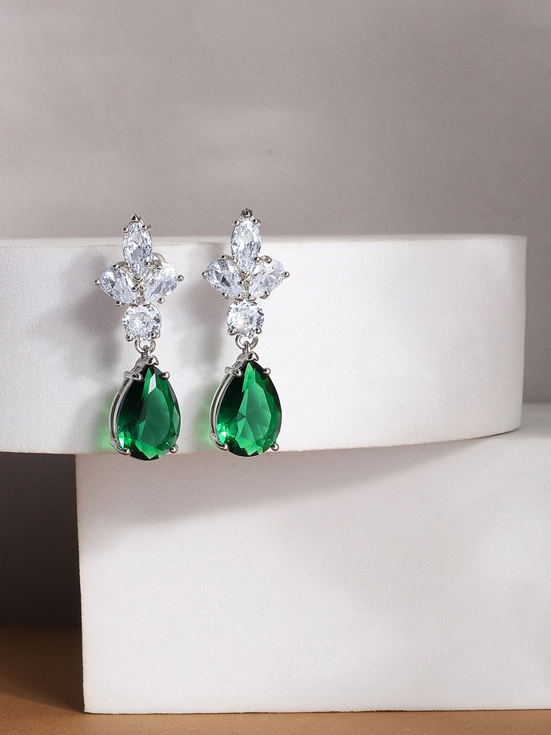 Indiifuz  Rhodium-Plated Drop Earrings