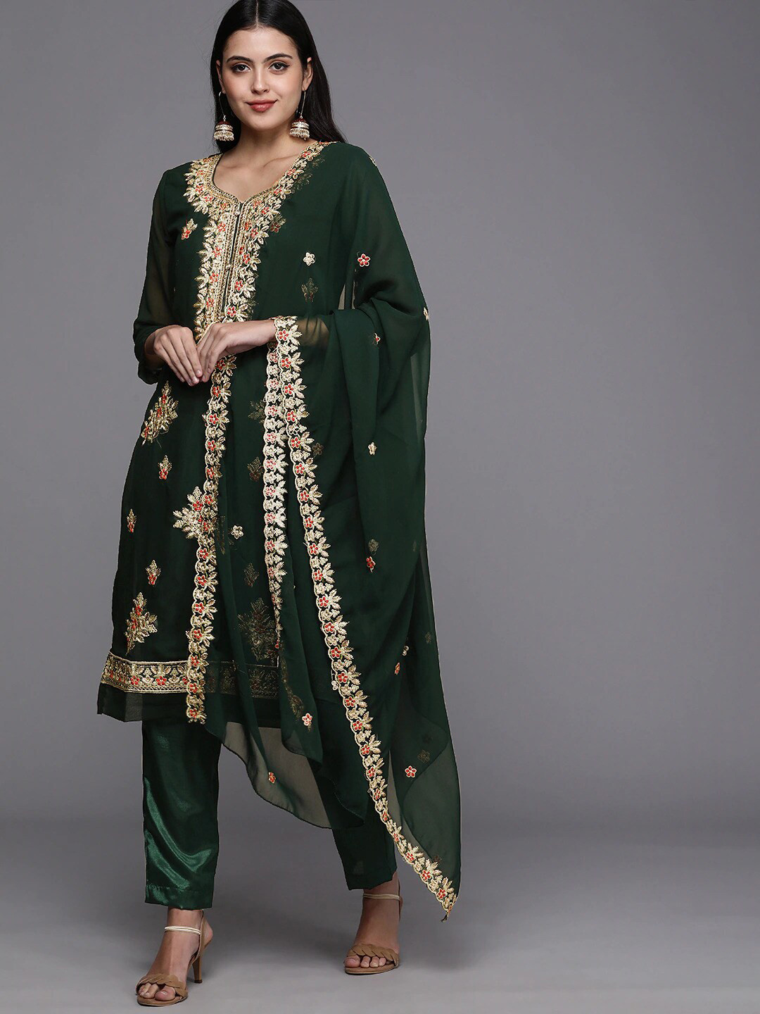 LeeliPeeri Designer Floral Embroidered Beads and Stones Unstitched Dress Material